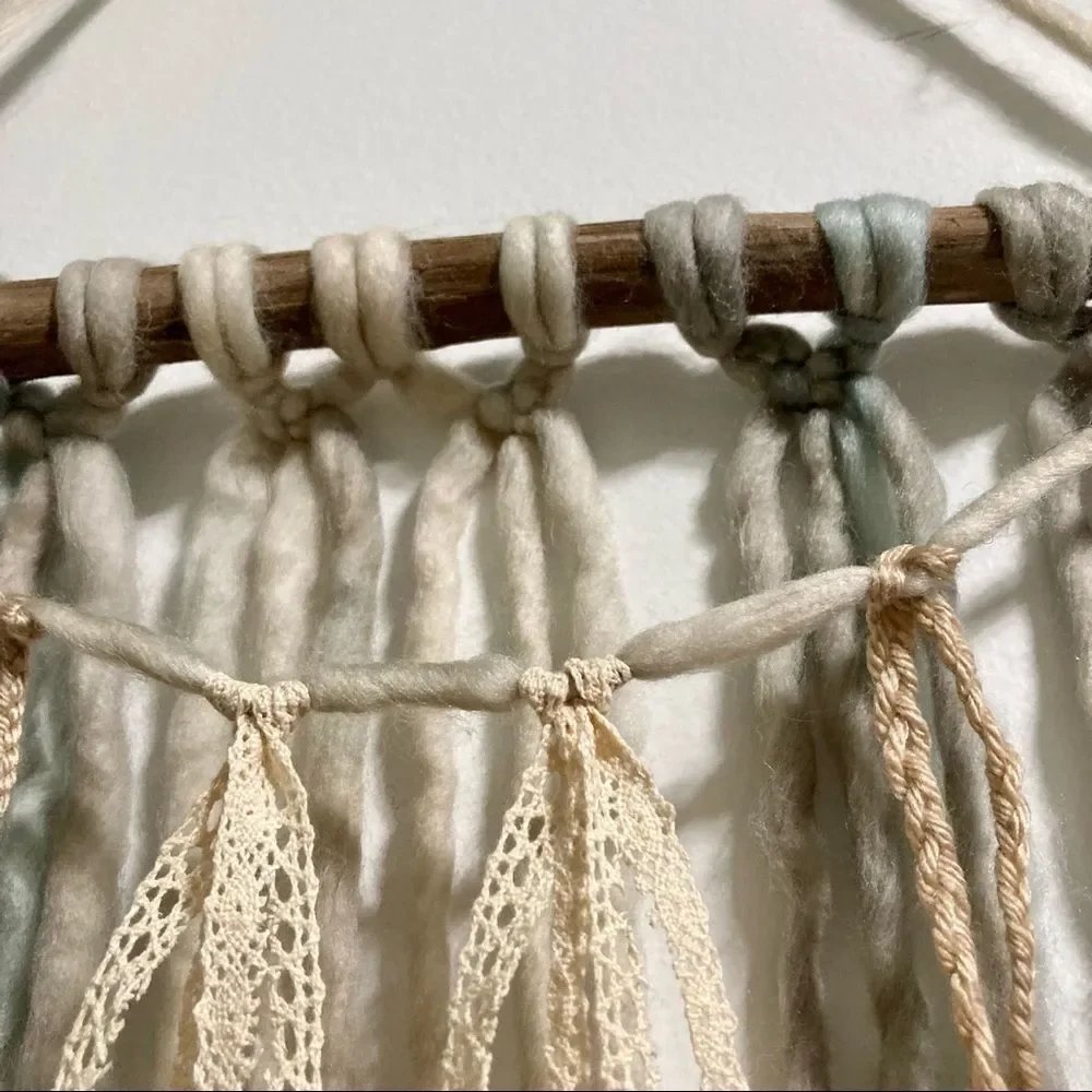 BOHEMIAN Boho Wall Art Natural WOOL Ribbon Twine Wall Hanging 14 x 27 inches